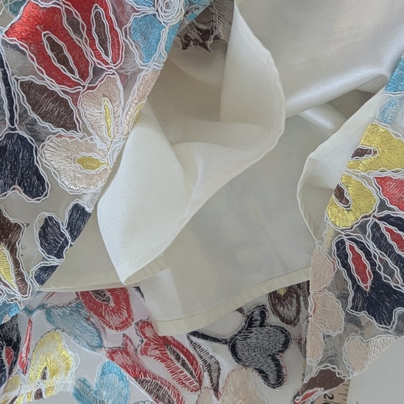 Anthropologie Eva Franco Floral‎ Embroidered Midi Skirt Cream Multicolor Sz 12 - Picture 3 of 10